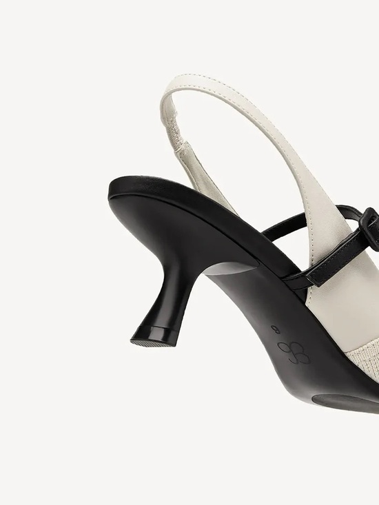 Pointed Slingback Kitten Heels in Cream and Black main image 3